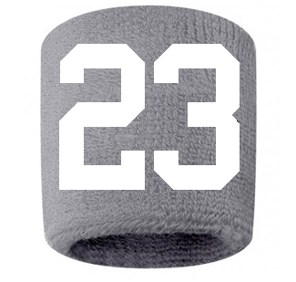 Number 23 Custom Gray w/ White #'s Sweatband Wristband Embroidered Stitched