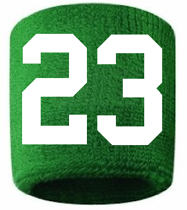 Number 23 Custom Green w/ White #'s Sweatband Wristband Embroidered Stitched