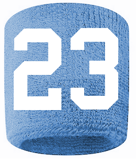Number 23 Custom Light Blue w/ White #'s Sweatband Wristband Embroidered Stitched