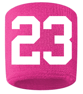 Number 23 Custom Hot Pink w/ White #'s Sweatband Wristband Embroidered Stitched
