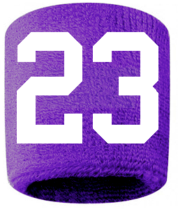 Number 23 Custom Purple w/ White #'s Sweatband Wristband Embroidered Stitched