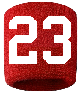 Number 23 Custom Red w/ White #'s Sweatband Wristband Embroidered Stitched