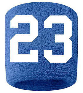 Number 23 Custom Royal Blue w/ White #'s Sweatband Wristband Embroidered Stitched