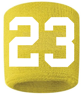 Number 23 Custom Yellow w/ White #'s Sweatband Wristband Embroidered Stitched