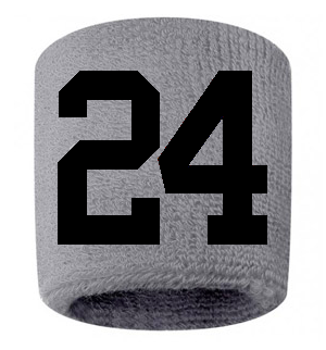 Number 24 Custom Gray w/ Black #'s Sweatband Wristband Embroidered Stitched