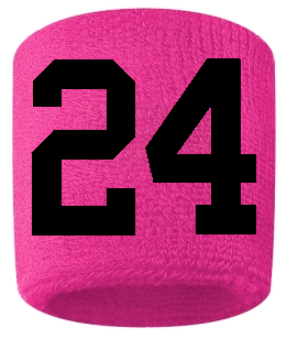 Number 24 Custom Hot Pink w/ Black #'s Sweatband Wristband Embroidered Stitched
