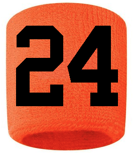 Number 24 Custom Orange w/ Black #'s Sweatband Wristband Embroidered Stitched