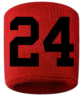 Number 24 Custom Red w/ Black #'s Sweatband Wristband Embroidered Stitched