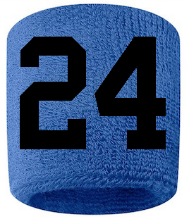 Number 24 Custom Royal Blue w/ Black #'s Sweatband Wristband Embroidered Stitched
