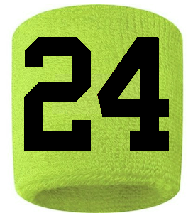 Number 24 Custom Volt Neon Lime Green w/ Black #'s Sweatband Wristband Embroidered Stitched