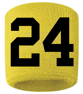 Number 24 Custom Yellow w/ Black #'s Sweatband Wristband Embroidered Stitched
