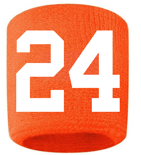 Number 24 Custom Orange w/ White #'s Sweatband Wristband Embroidered Stitched