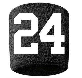 Number 24 Custom Black w/ White #'s Sweatband Wristband Embroidered Stitched