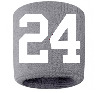 Number 24 Custom Gray w/ White #'s Sweatband Wristband Embroidered Stitched