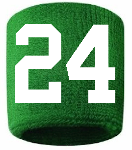Number 24 Custom Green w/ White #'s Sweatband Wristband Embroidered Stitched