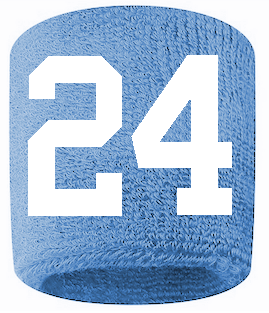 Number 24 Custom Light Blue w/ White #'s Sweatband Wristband Embroidered Stitched