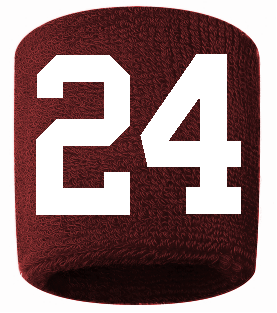 Number 24 Custom Maroon w/ White #'s Sweatband Wristband Embroidered Stitched
