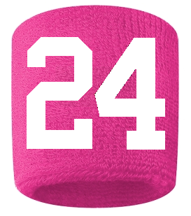 Number 24 Custom Hot Pink w/ White #'s Sweatband Wristband Embroidered Stitched