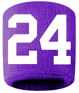 Number 24 Custom Purple w/ White #'s Sweatband Wristband Embroidered Stitched