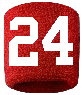 Number 24 Custom Red w/ White #'s Sweatband Wristband Embroidered Stitched