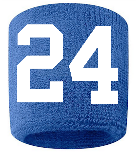 Number 24 Custom Royal Blue w/ White #'s Sweatband Wristband Embroidered Stitched