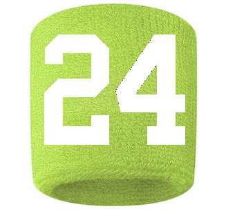 Number 24 Custom Volt Neon Lime Green w/ White #'s Sweatband Wristband Embroidered Stitched
