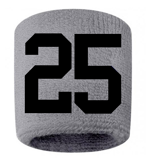 Number 25 Custom Gray w/ Black #'s Sweatband Wristband Embroidered Stitched