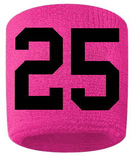 Number 25 Custom Hot Pink w/ Black #'s Sweatband Wristband Embroidered Stitched