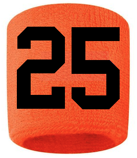 Number 25 Custom Orange w/ Black #'s Sweatband Wristband Embroidered Stitched