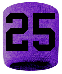 Number 25 Custom Purple w/ Black #'s Sweatband Wristband Embroidered Stitched