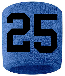 Number 25 Custom Royal Blue w/ Black #'s Sweatband Wristband Embroidered Stitched