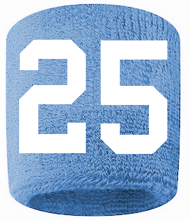 Number 25 Custom Light Blue w/ White #'s Sweatband Wristband Embroidered Stitched
