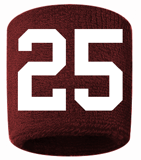 Number 25 Custom Maroon w/ White #'s Sweatband Wristband Embroidered Stitched