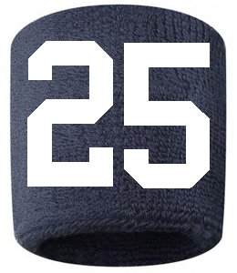 Number 25 Custom Navy Blue w/ White #'s Sweatband Wristband Embroidered Stitched