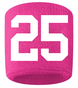 Number 25 Custom Hot Pink w/ White #'s Sweatband Wristband Embroidered Stitched