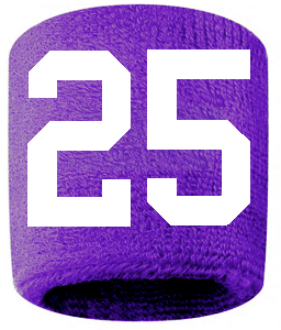 Number 25 Custom Purple w/ White #'s Sweatband Wristband Embroidered Stitched