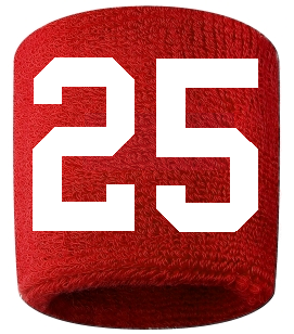 Number 25 Custom Red w/ White #'s Sweatband Wristband Embroidered Stitched