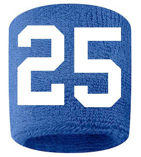 Number 25 Custom Royal Blue w/ White #'s Sweatband Wristband Embroidered Stitched
