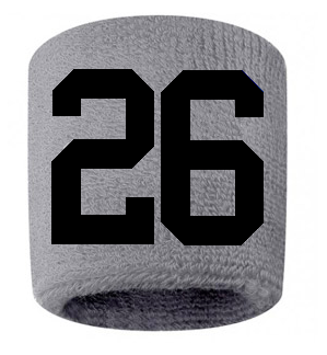 Number 26 Custom Gray w/ Black #'s Sweatband Wristband Embroidered Stitched