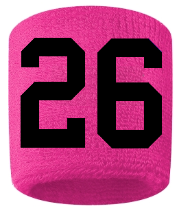 Number 26 Custom Hot Pink w/ Black #'s Sweatband Wristband Embroidered Stitched