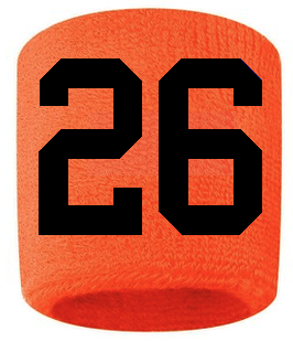 Number 26 Custom Orange w/ Black #'s Sweatband Wristband Embroidered Stitched