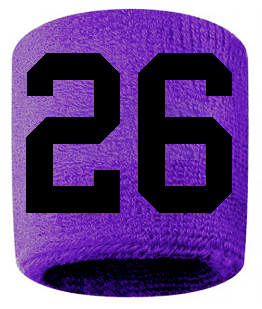 Number 26 Custom Purple w/ Black #'s Sweatband Wristband Embroidered Stitched