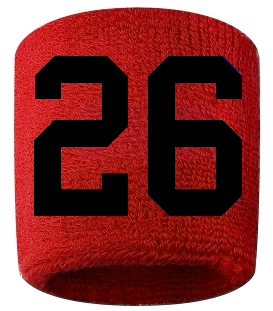 Number 26 Custom Red w/ Black #'s Sweatband Wristband Embroidered Stitched