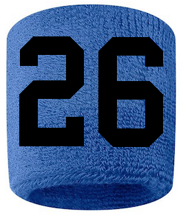Number 26 Custom Royal Blue w/ Black #'s Sweatband Wristband Embroidered Stitched