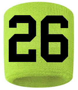 Number 26 Custom Volt Neon Lime Green w/ Black #'s Sweatband Wristband Embroidered Stitched