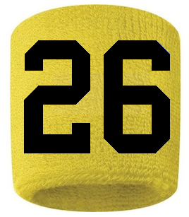 Number 26 Custom Yellow w/ Black #'s Sweatband Wristband Embroidered Stitched