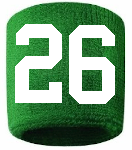 Number 26 Custom Green w/ White #'s Sweatband Wristband Embroidered Stitched