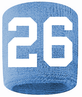 Number 26 Custom Light Blue w/ White #'s Sweatband Wristband Embroidered Stitched
