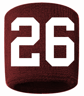 Number 26 Custom Maroon w/ White #'s Sweatband Wristband Embroidered Stitched