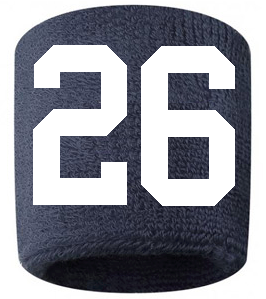 Number 26 Custom Navy Blue w/ White #'s Sweatband Wristband Embroidered Stitched